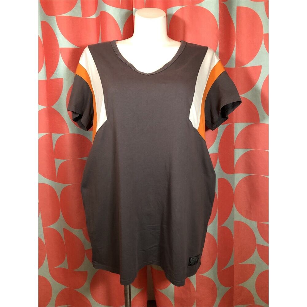 NWOT CCX Gray Orange White Knee Length T-Shirt V Neck Dress XS/14 Pockets Cotton